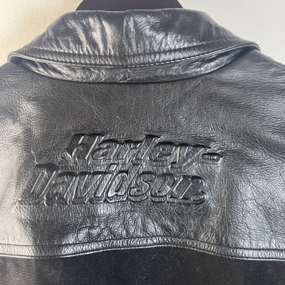 Harley Davidson Canvas Leather Jacket Size Medium Biker Embossed - Picture 8 of 9